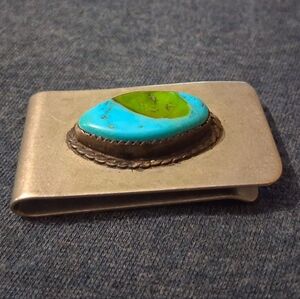 Vintage Silver Money Clip with Turquoise Stone